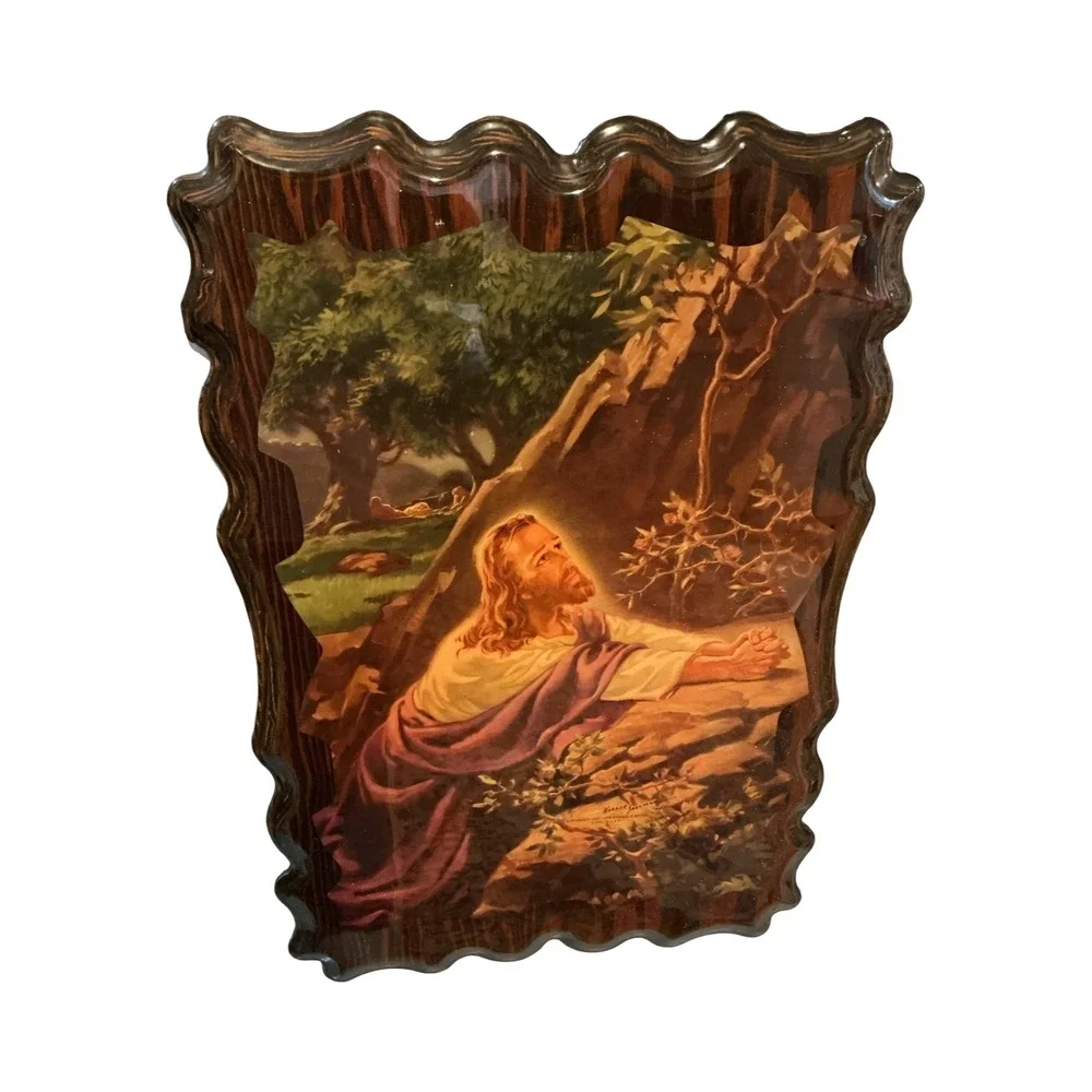 Warner Sallman Christ in Gethsemane Vintage Wood Plaque Religious Art